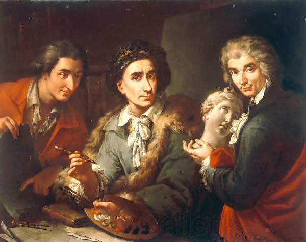 Maggiotto, Domenico Selfportrait with his two students Antonio Florian and Giuseppe Pedrini